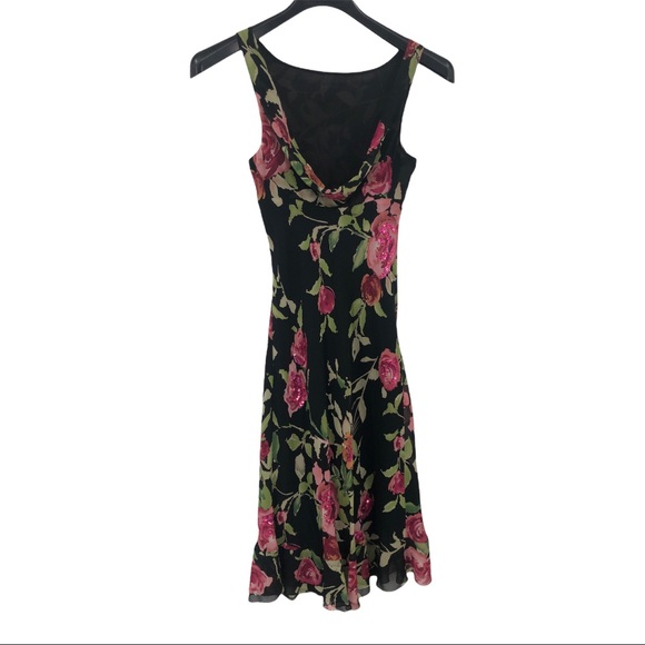 SOLD Nicole Miller Silk Floral Draped Back Midi Dress 4 - Picture 14 of 14